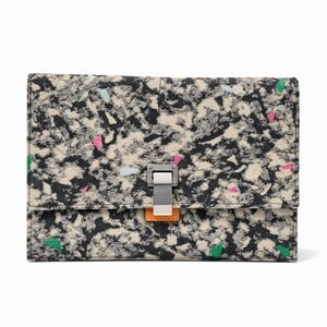 Proenza Schouler Lunch Clutch Abstract Canvas Orange Leather Accent Envelope Bag